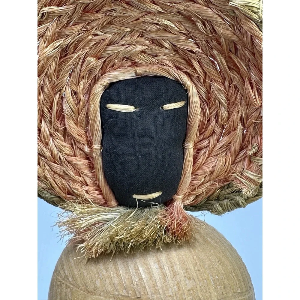 Vintage Souvenir Pair Rustic Haiti Maracas w/ Straw Man with Hat 12